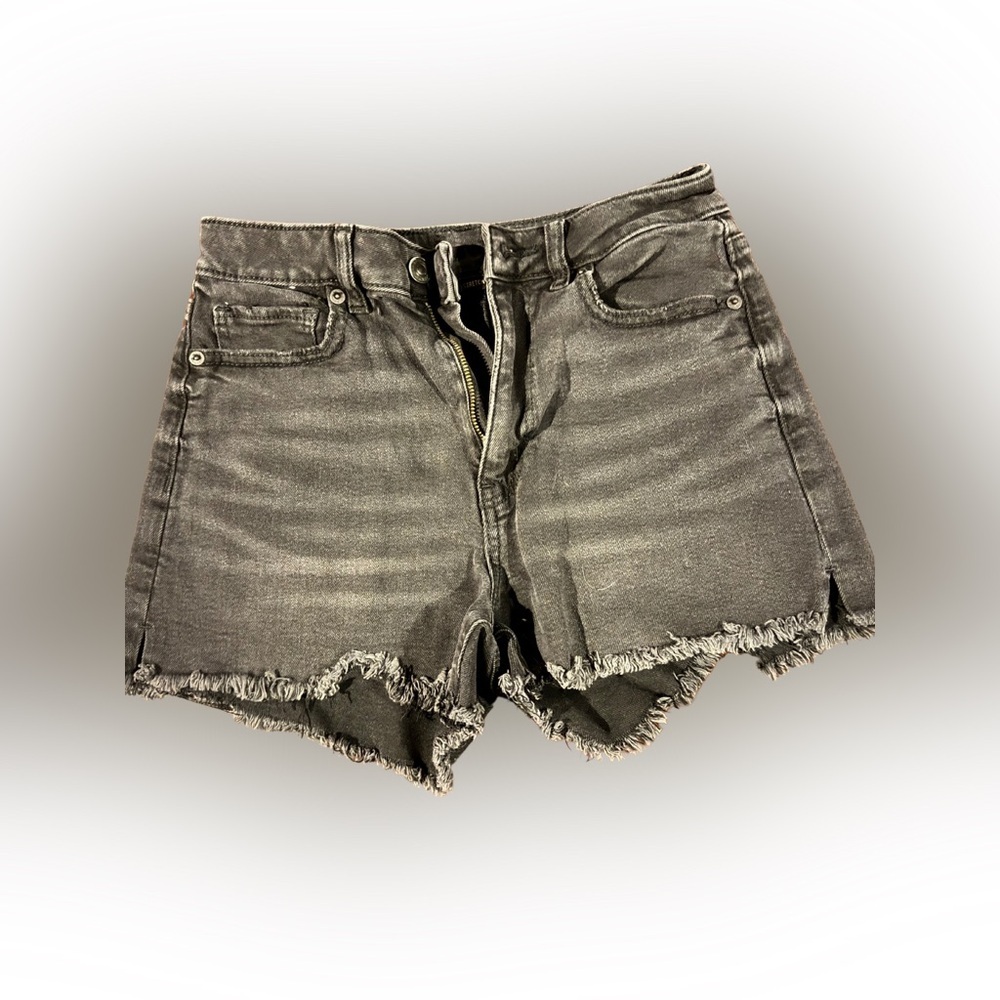 American Eagle Women’s High Rise Boyfriend Stretch Denim Shorts Black Si…